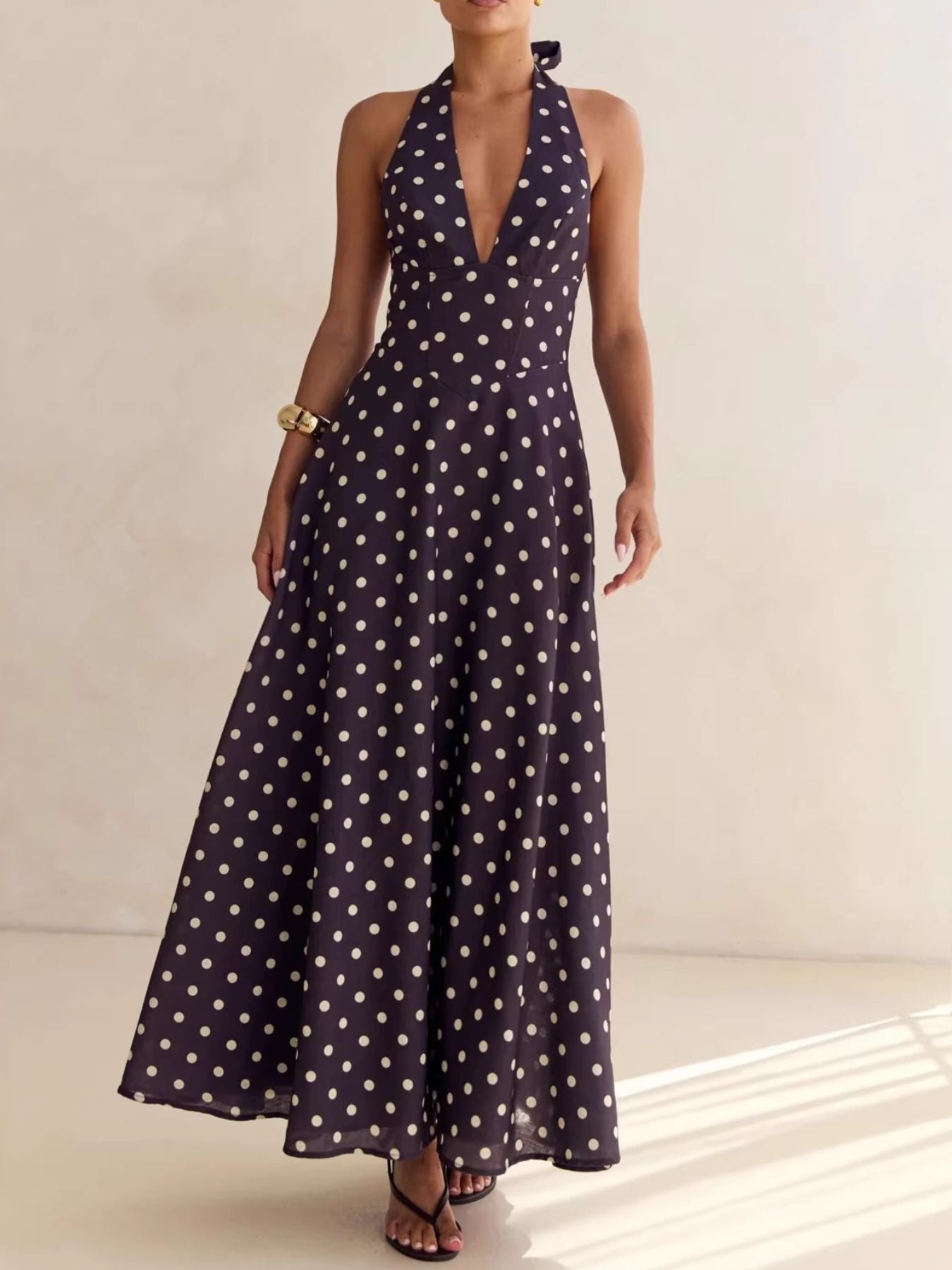 Halter Floral Open Back Maxi Dress