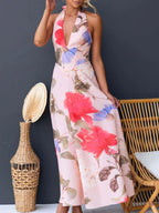 Halter Floral Open Back Maxi Dress