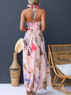 Halter Floral Open Back Maxi Dress