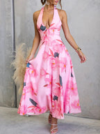 Halter Floral Open Back Maxi Dress