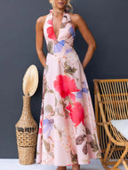 Halter Floral Open Back Maxi Dress