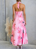 Halter Floral Open Back Maxi Dress