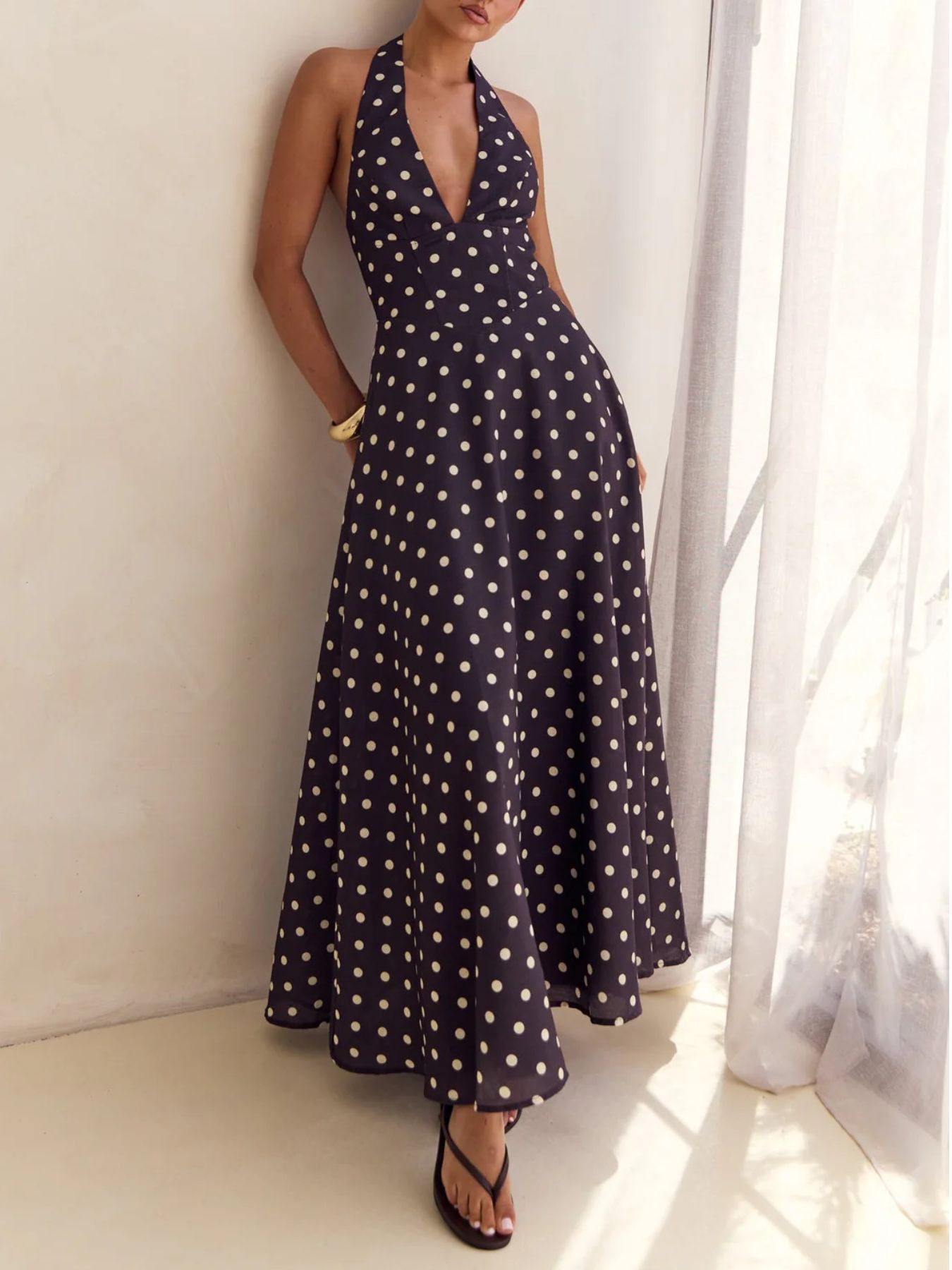 Halter Floral Open Back Maxi Dress