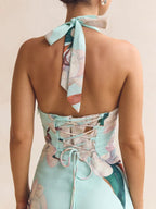 Halter Floral Open Back Maxi Dress