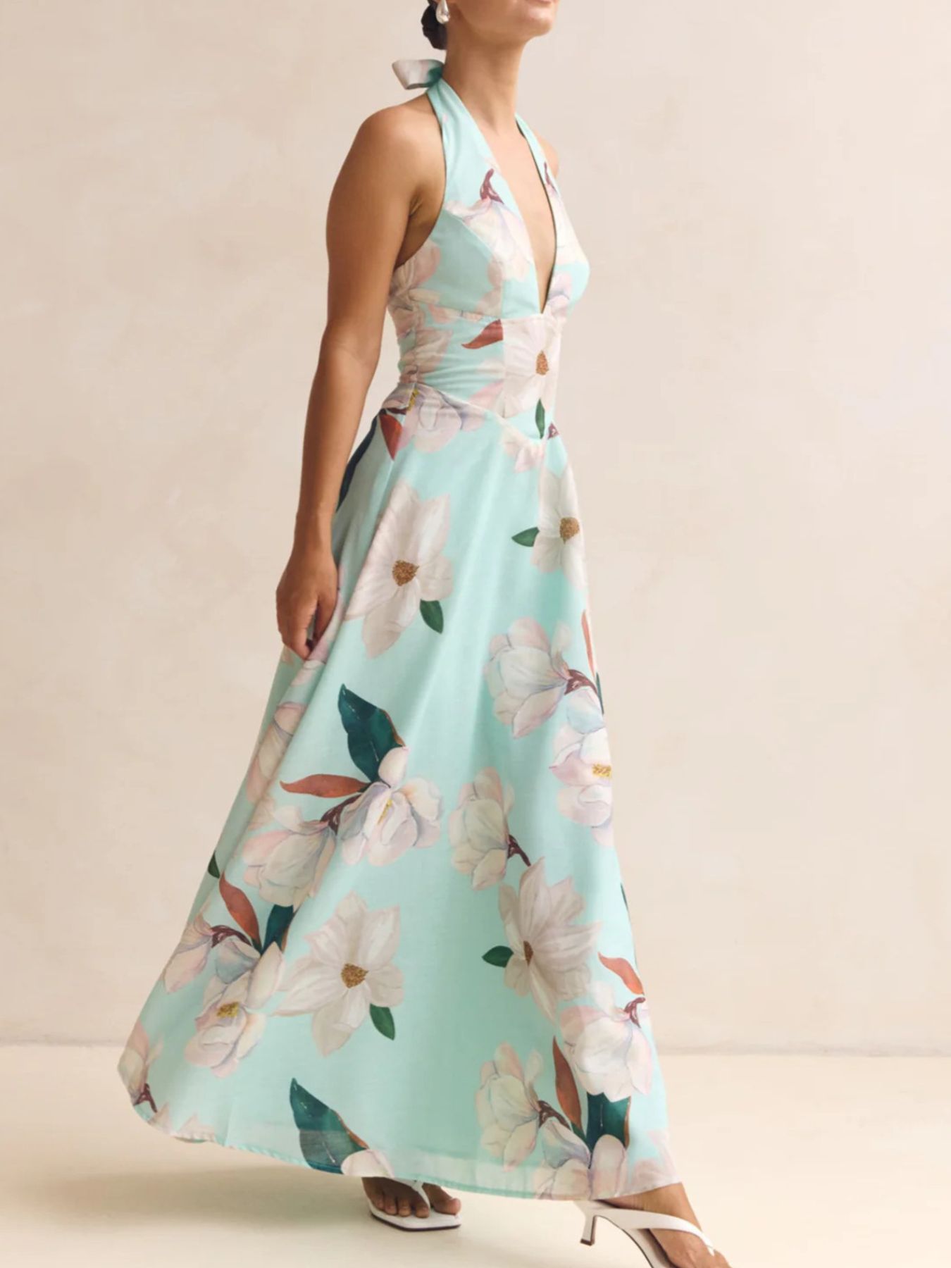 Halter Floral Open Back Maxi Dress