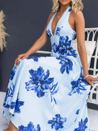 Halter Floral Open Back Maxi Dress