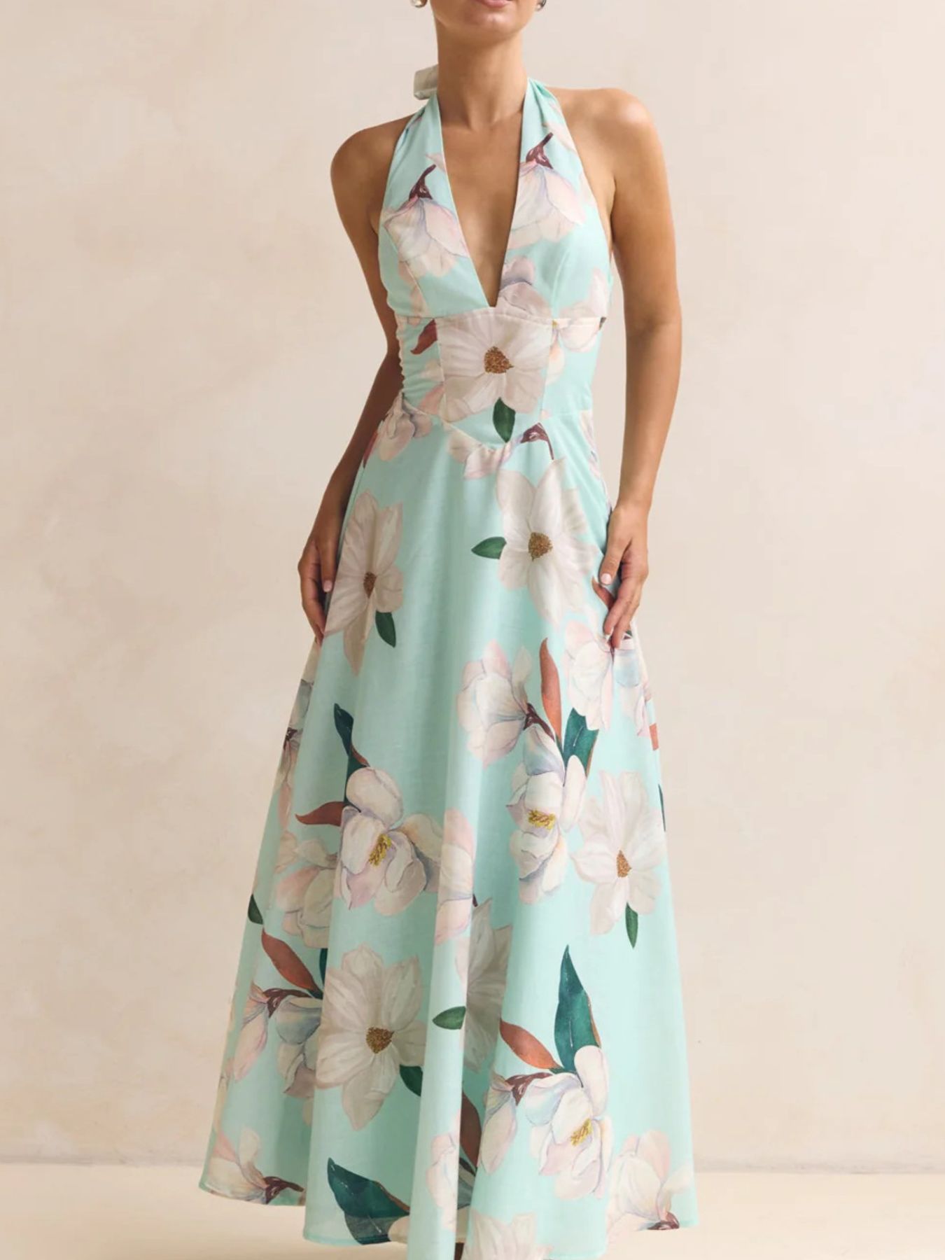 Halter Floral Open Back Maxi Dress