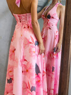 Halter Floral Open Back Maxi Dress