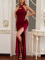 Halter Neck Ruched Slit Maxi Dress