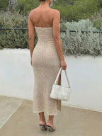 Knitted Tube Maxi Dress with Sculpted Fit, Front Cutout and High Slit