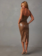 Leather Look Bodycon Midi Dress
