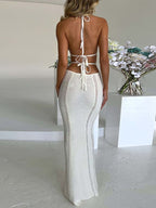 Men-Stop-Staring Backless Cutout Halter Knit Maxi Dress