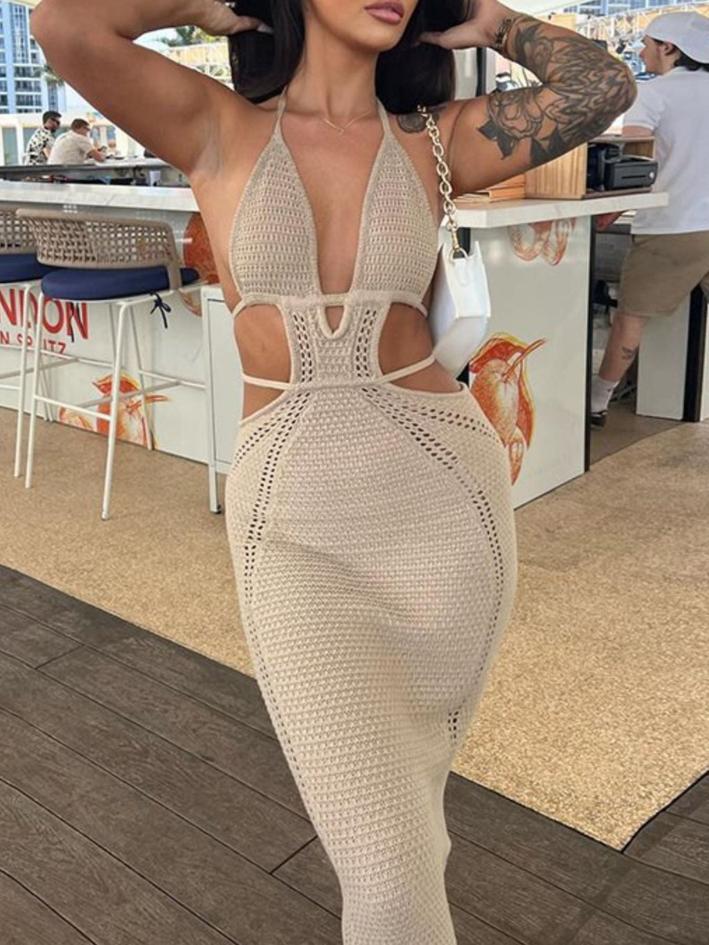 Men-Stop-Staring Backless Cutout Halter Knit Maxi Dress