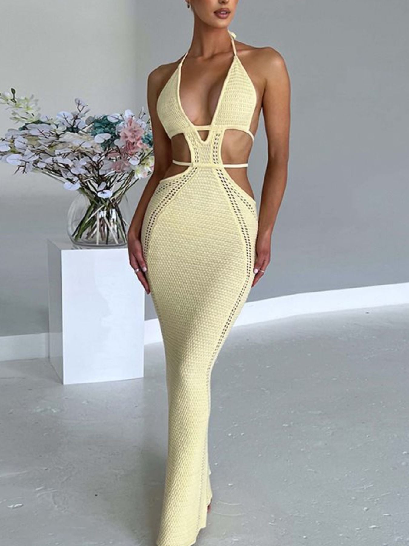 Men-Stop-Staring Backless Cutout Halter Knit Maxi Dress Main image