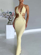 Men-Stop-Staring Backless Cutout Halter Knit Maxi Dress