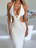 Men-Stop-Staring Backless Cutout Halter Knit Maxi Dress