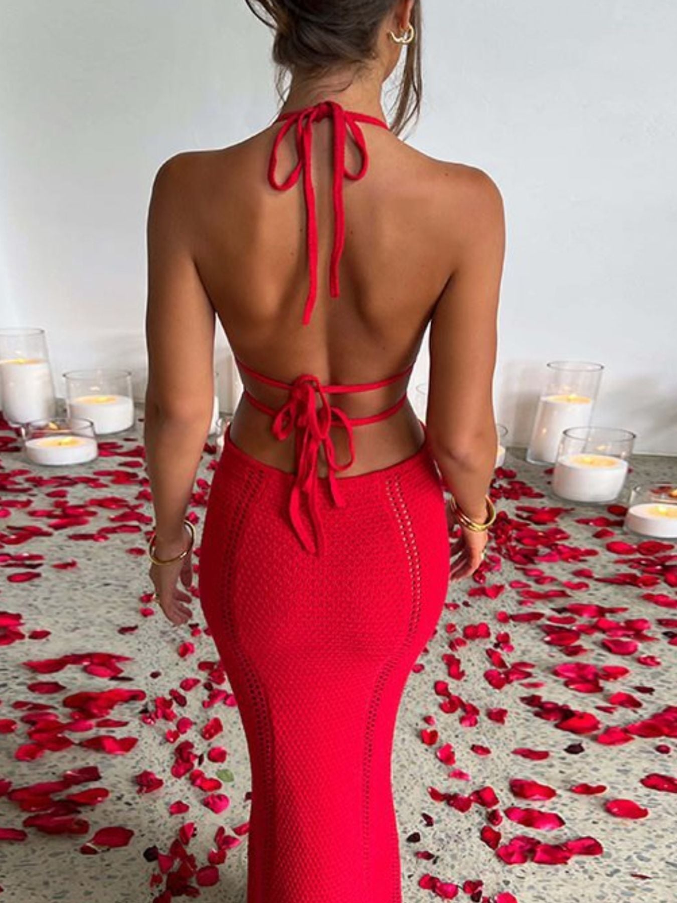 Men-Stop-Staring Backless Cutout Halter Knit Maxi Dress