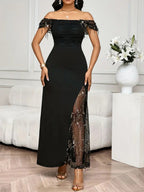 Midnight Glamour Sequin Maxi Dress - Elegant Ruched Evening Gown