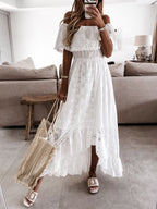 Off-Shoulder Eyelet Lace Maxi Dress