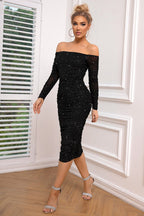 Off-Shoulder Ruched Bodycon Midi Dress