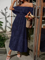 Off Shoulder Ruched Midi Dress