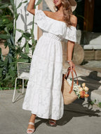 Off Shoulder Ruched Midi Dress