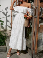 Off Shoulder Ruched Midi Dress