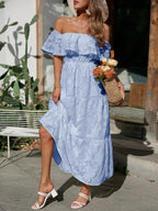 Off Shoulder Ruched Midi Dress