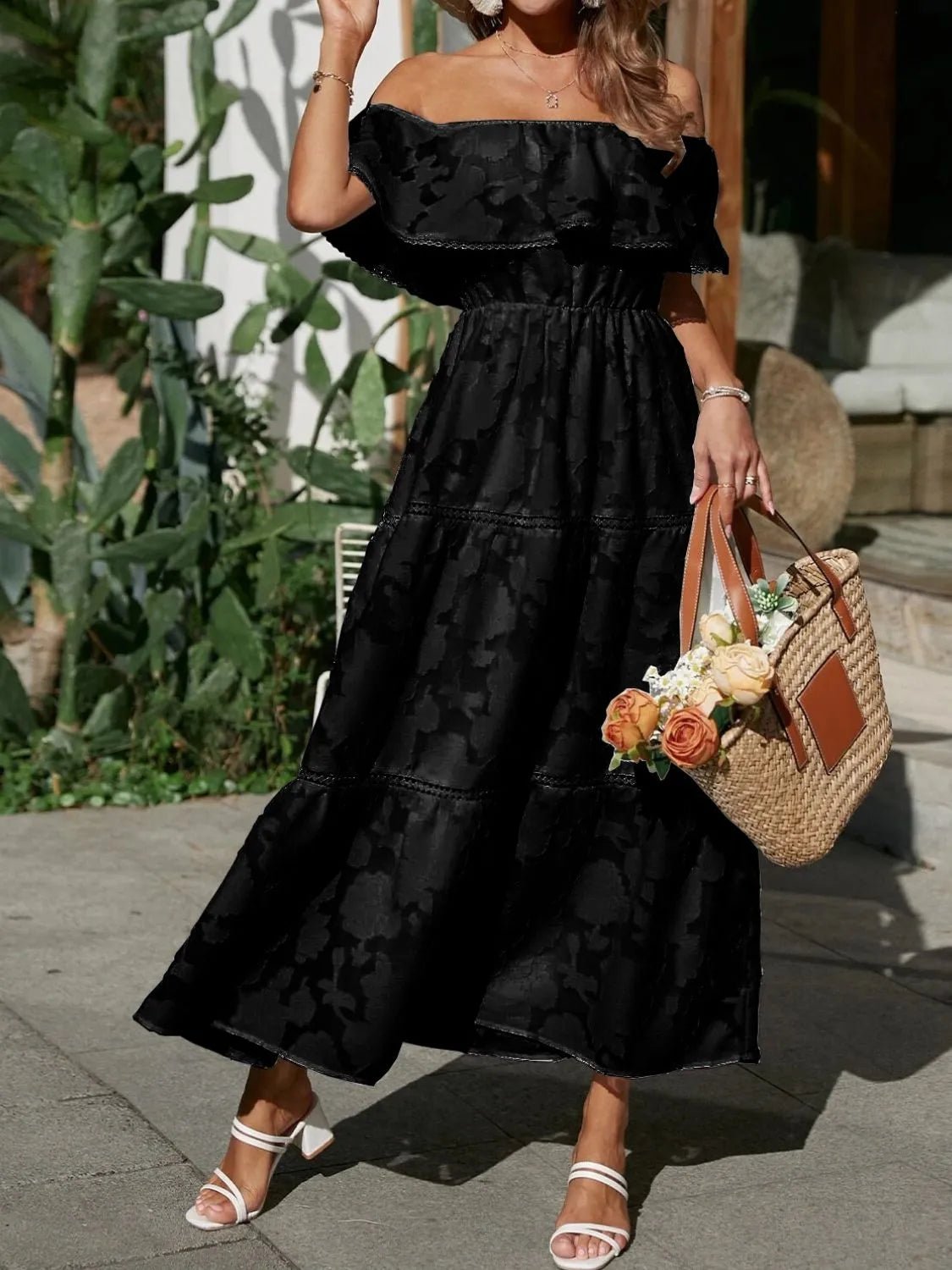 Off Shoulder Ruched Midi Dress
