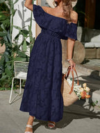 Off Shoulder Ruched Midi Dress