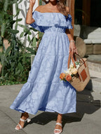 Off Shoulder Ruched Midi Dress