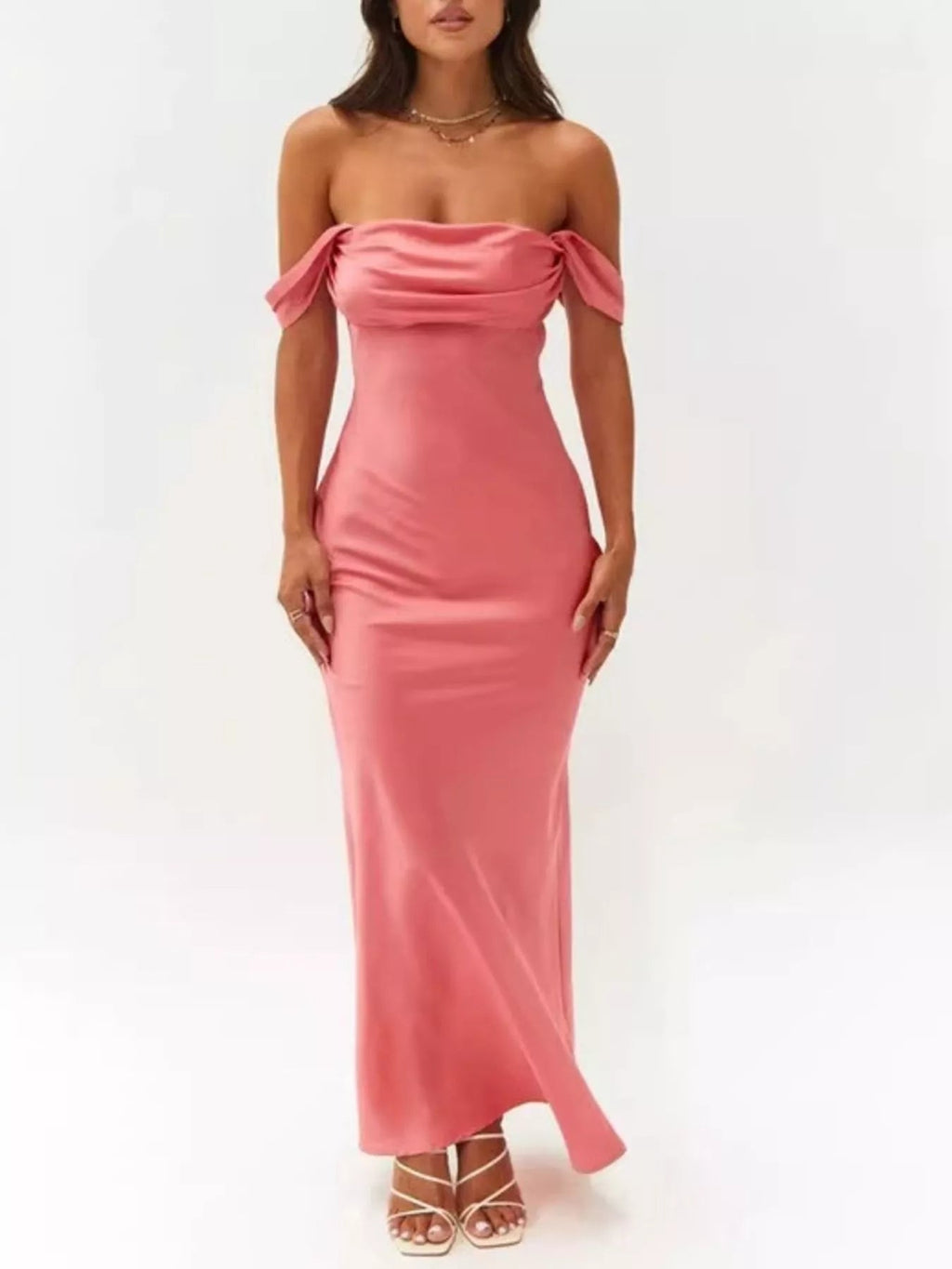 Off-Shoulder Satin Bodycon Maxi Dress