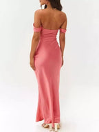 Off-Shoulder Satin Bodycon Maxi Dress