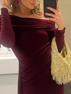 One Shoulder Ruched Slit Maxi Dress