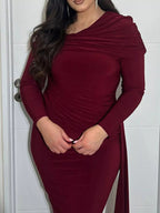 One Shoulder Ruched Slit Maxi Dress