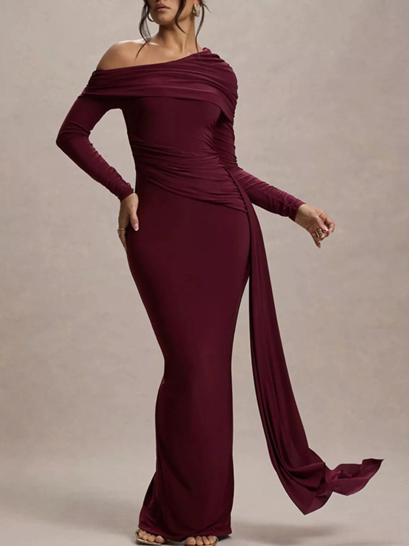 One Shoulder Ruched Slit Maxi Dress Main image