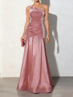 Regal Velvet One-Shoulder Maxi Dress - Elegant Ruched Mermaid Gown
