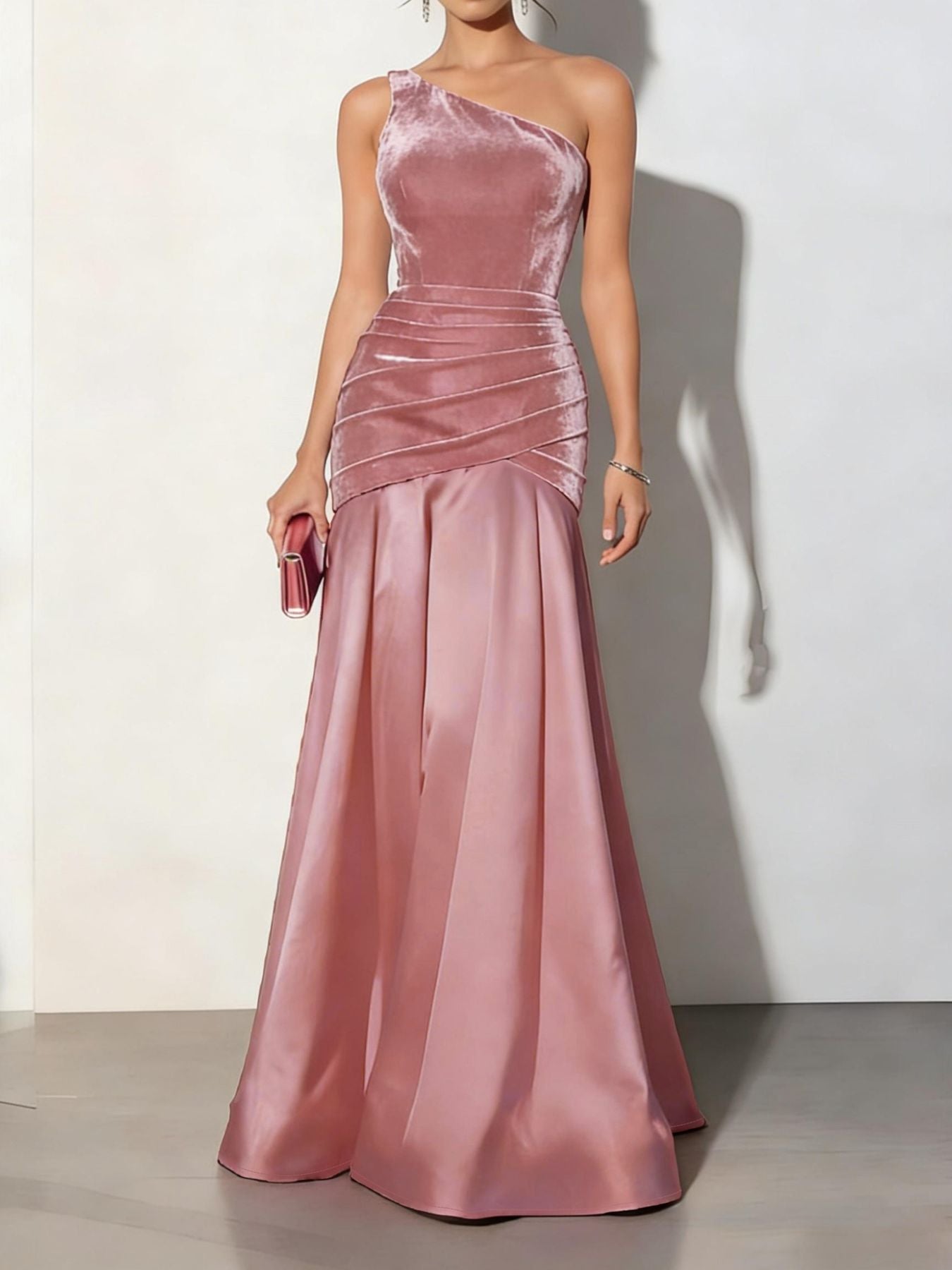 Regal Velvet One-Shoulder Maxi Dress - Elegant Ruched Mermaid Gown