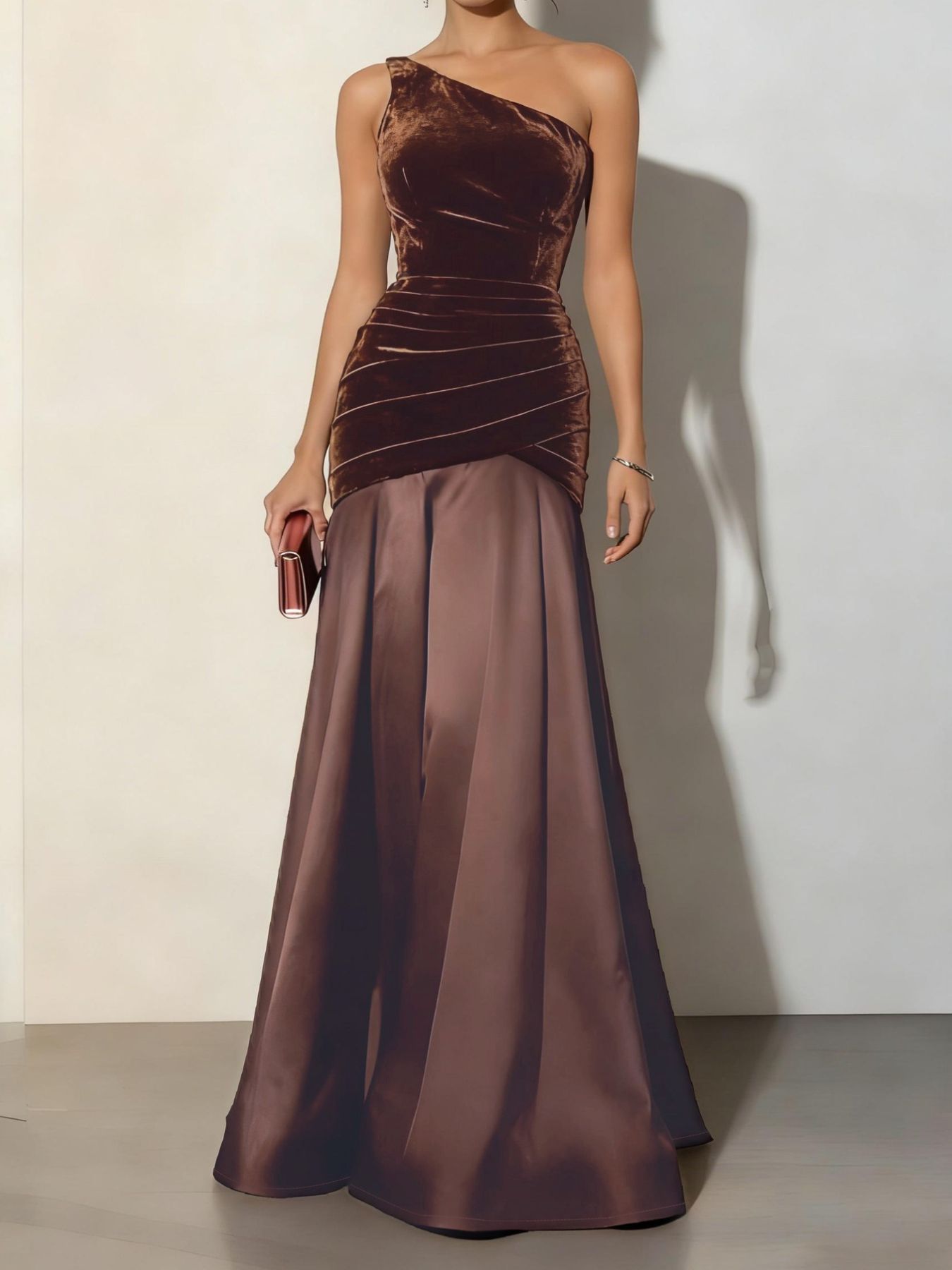 Full length view of the elegant pink mermaid gown for black-tie events and bridesmaids