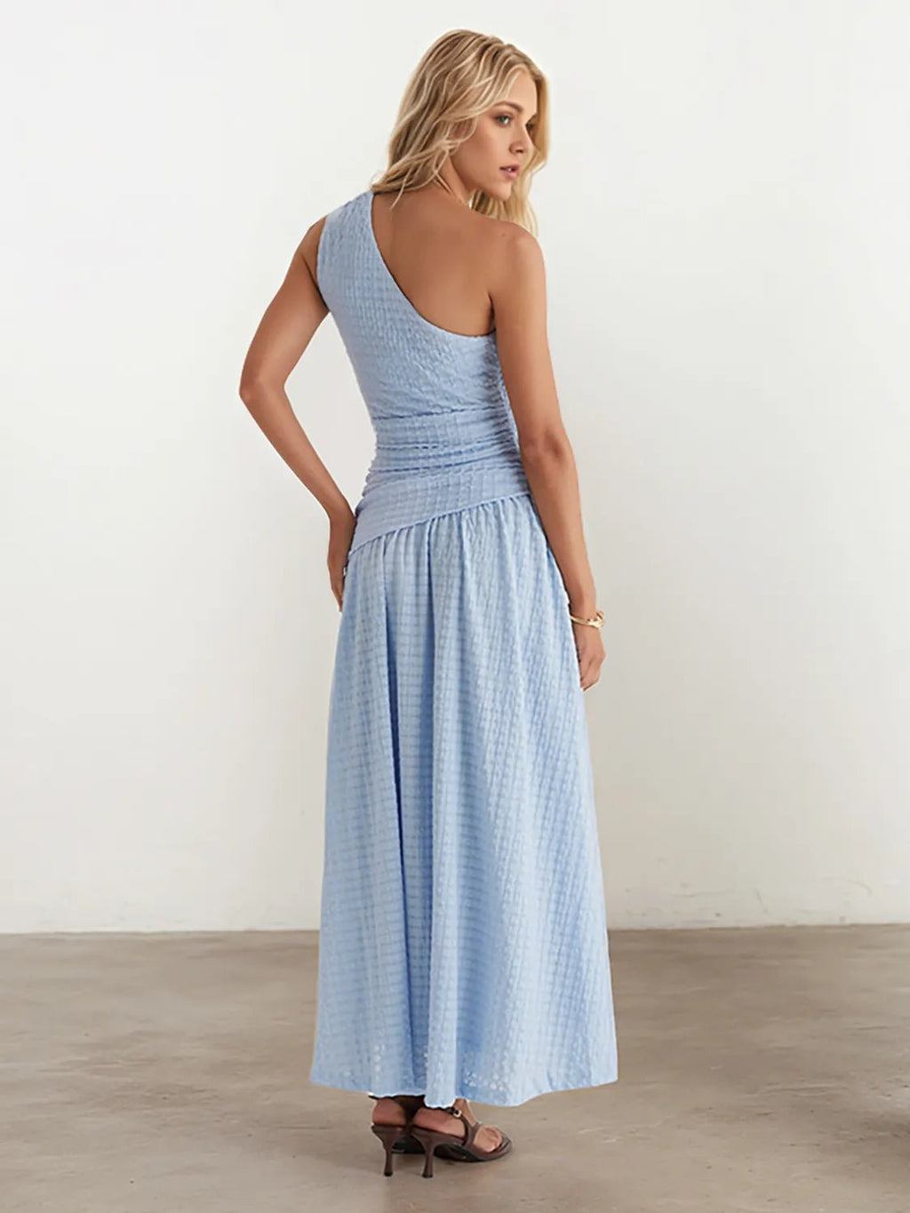 Single Shoulder Textured Maxi Dress