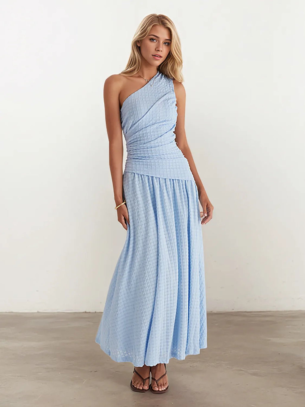 Single Shoulder Textured Maxi Dress