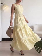 Sleeveless Lace Trim Maxi Dress