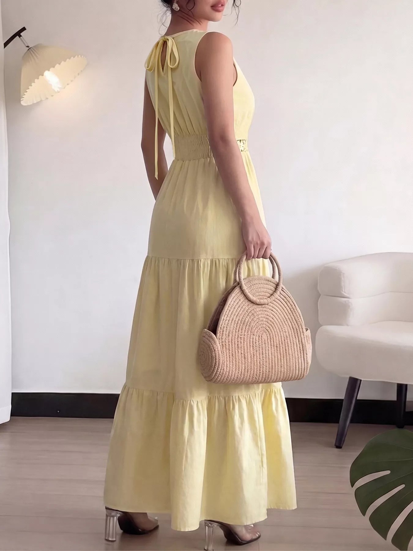 Sleeveless Lace Trim Maxi Dress
