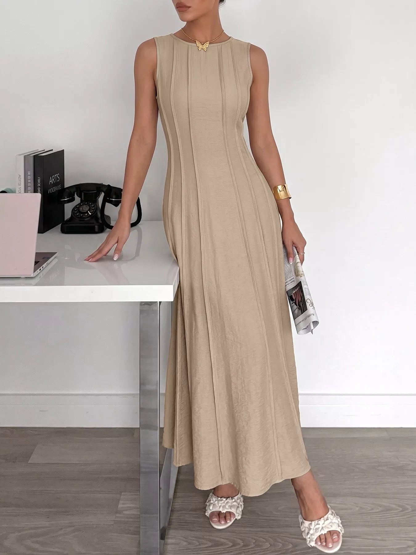 Sleeveless Textured Knit Maxi Dress
