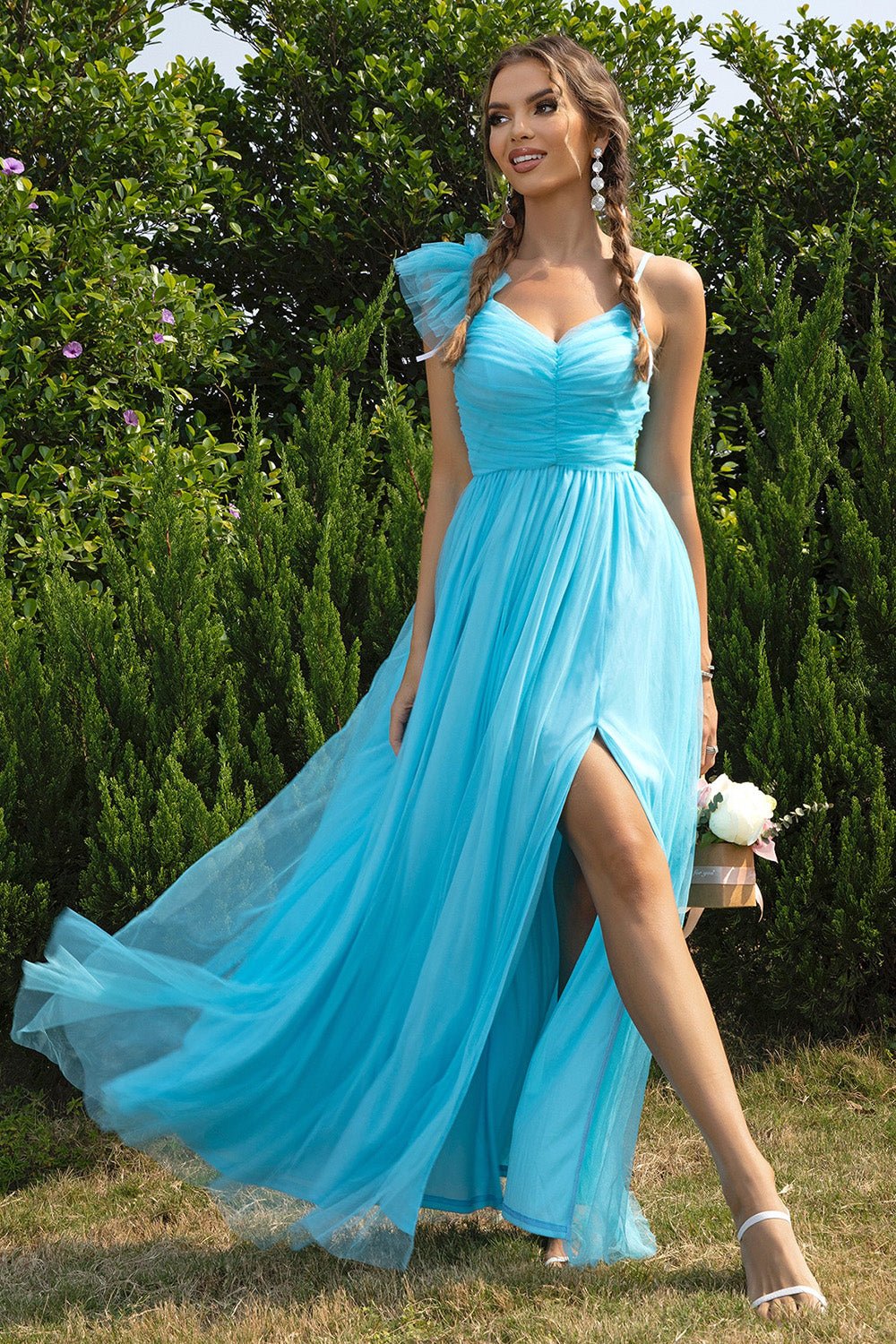Stop-Staring Asymmetrical Ruched High Slit Flowing Maxi Dress
