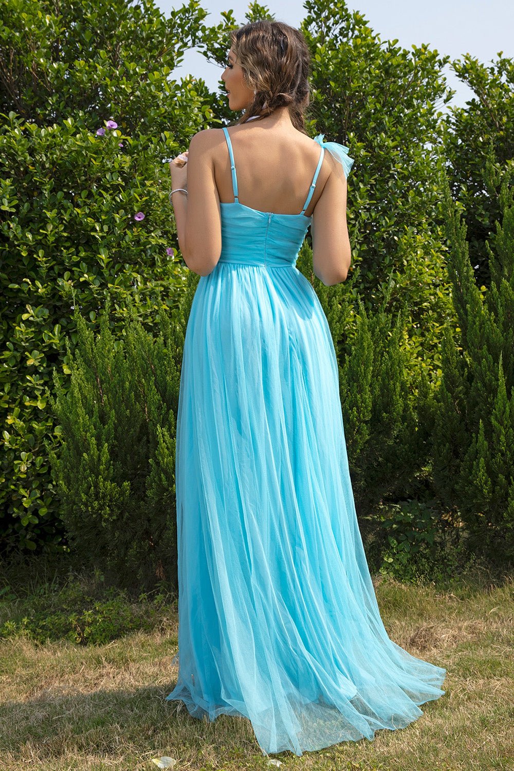 Stop-Staring Asymmetrical Ruched High Slit Flowing Maxi Dress