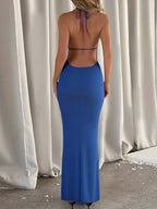 Stop-Staring Backless Sculpting Halter Lace-Up Maxi Dress