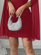 Stop-Staring Cutout Sculpting Glitter Cape Sleeve Mini Dress