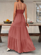 Stop-Staring Deep V Sculpting Tiered Flow Maxi Dress