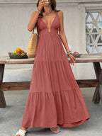 Stop-Staring Deep V Sculpting Tiered Flow Maxi Dress
